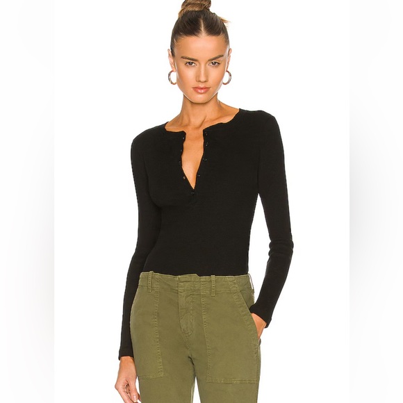 Nili Lotan Jordan Jet Black Ribbed Henley Top Small - Picture 4 of 8